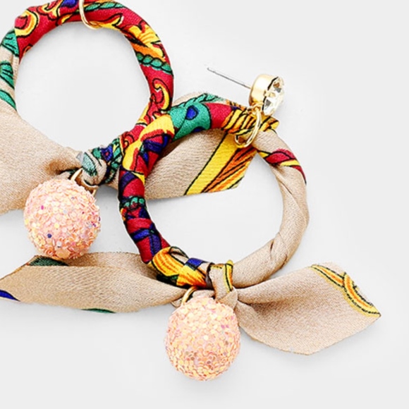 Ellison Cream Scarf Wrapped Hoop Boho Earrings - Picture 5 of 5